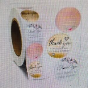 Thank You Stickers Roll - Pink and Gold 500 Roll 1 Inch New